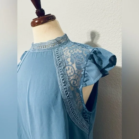 SHEIN Women Blue Relaxed Fit and Flare High Neck Short Sleeves Dress Size M - Picture 4 of 11